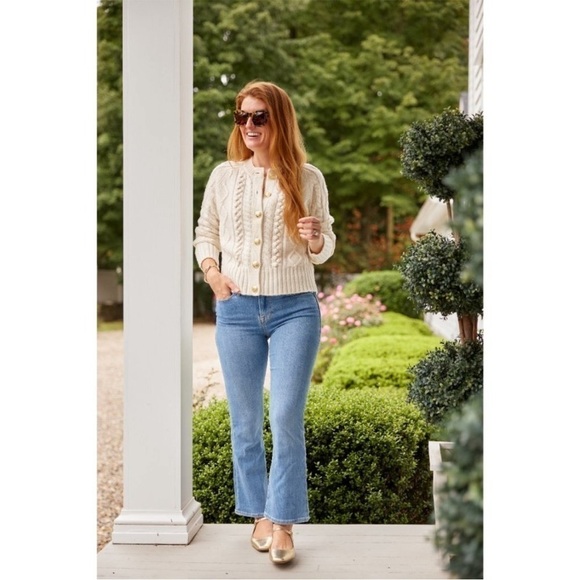 J.Crew Ruffleneck Cable Cardigan Sweater XXL White Cream BV351 Gold Buttons NWT - Picture 13 of 13